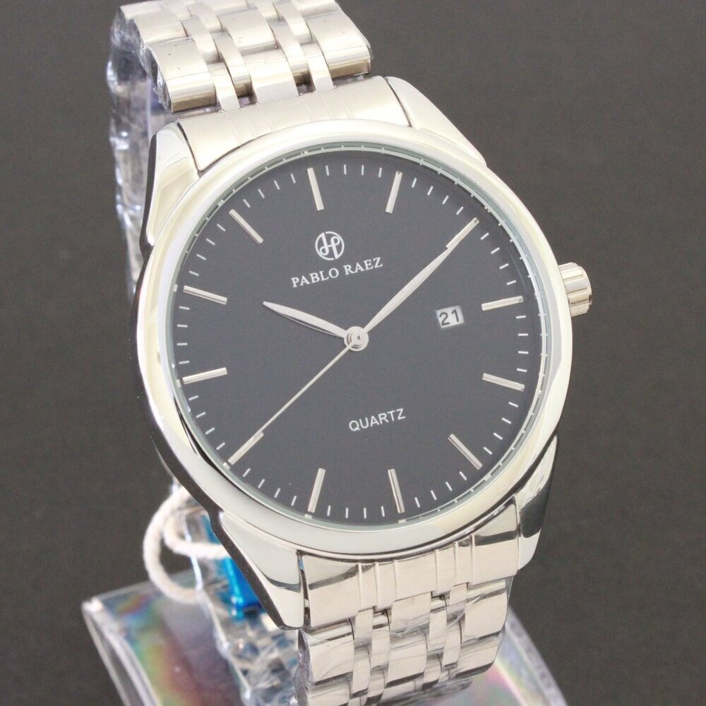 Men's Casual Fashion Watch Silver Tone Butterfly Clasp 40mm - Picture 5 of 12